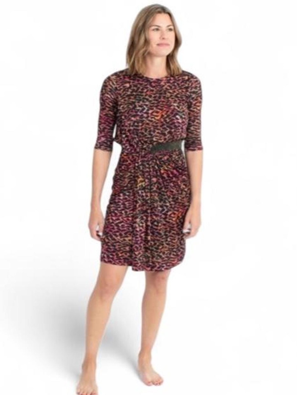 Saloni Karla Dress Salmon Leopard Print 100% Silk